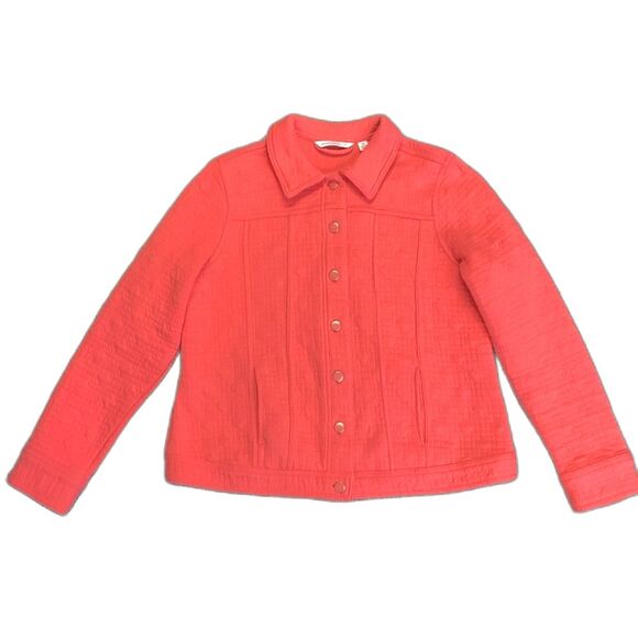 Isaac Mizrahi Coral Pink Cotton Interlock Quilted Button Front Jacket Size M - Picture 2 of 14